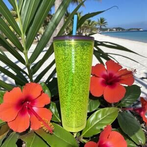 Starbucks Neon Lime Green Bubble Texture Venti Tumbler Travel Cup 24oz NWT